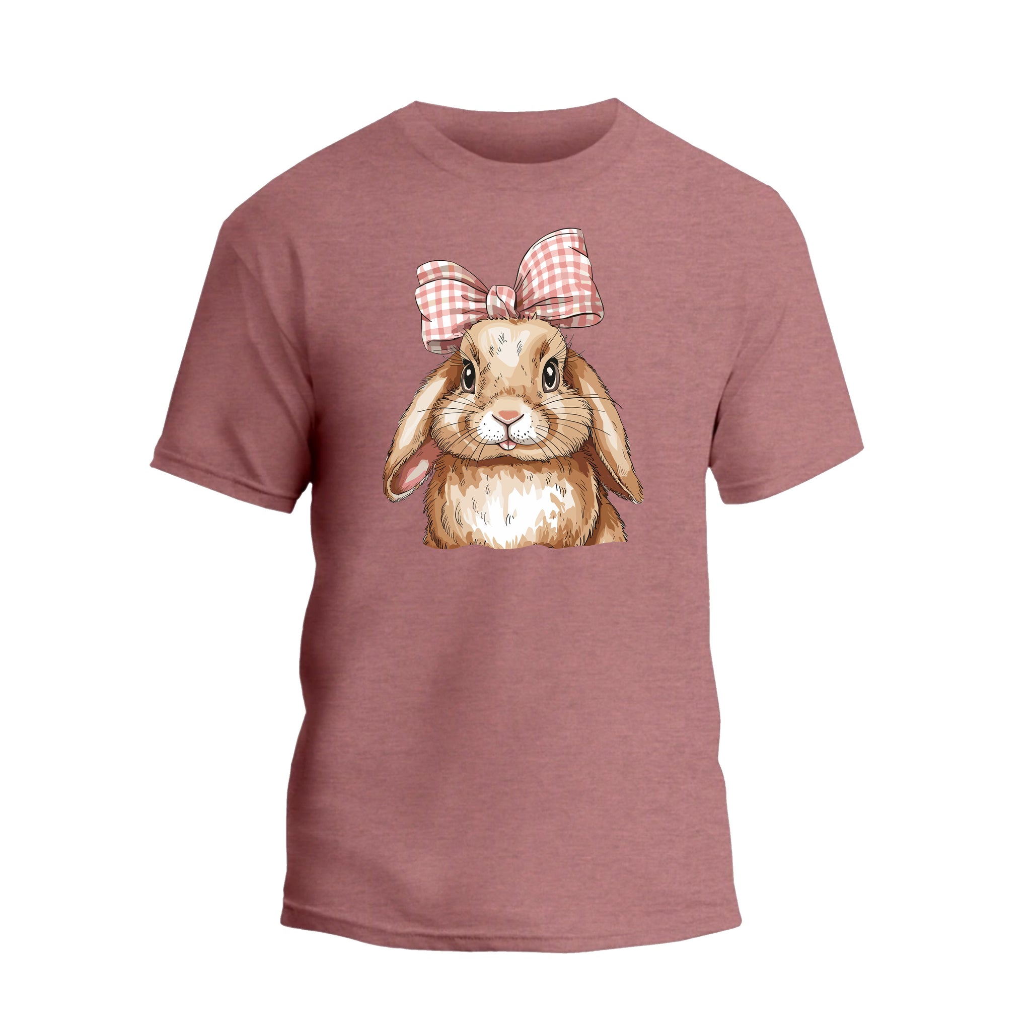 a pink t - shirt with a picture of a rabbit wearing a bow