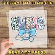 a hand holding a transparent sheet with the word "NURSE" written on it, along with a stethoscope and a bow tie.