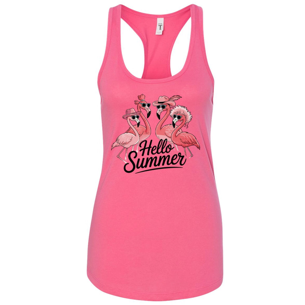 Hello Summer Flamingo Women's Ideal Racerback Tank Top, Summer Women Tank Top