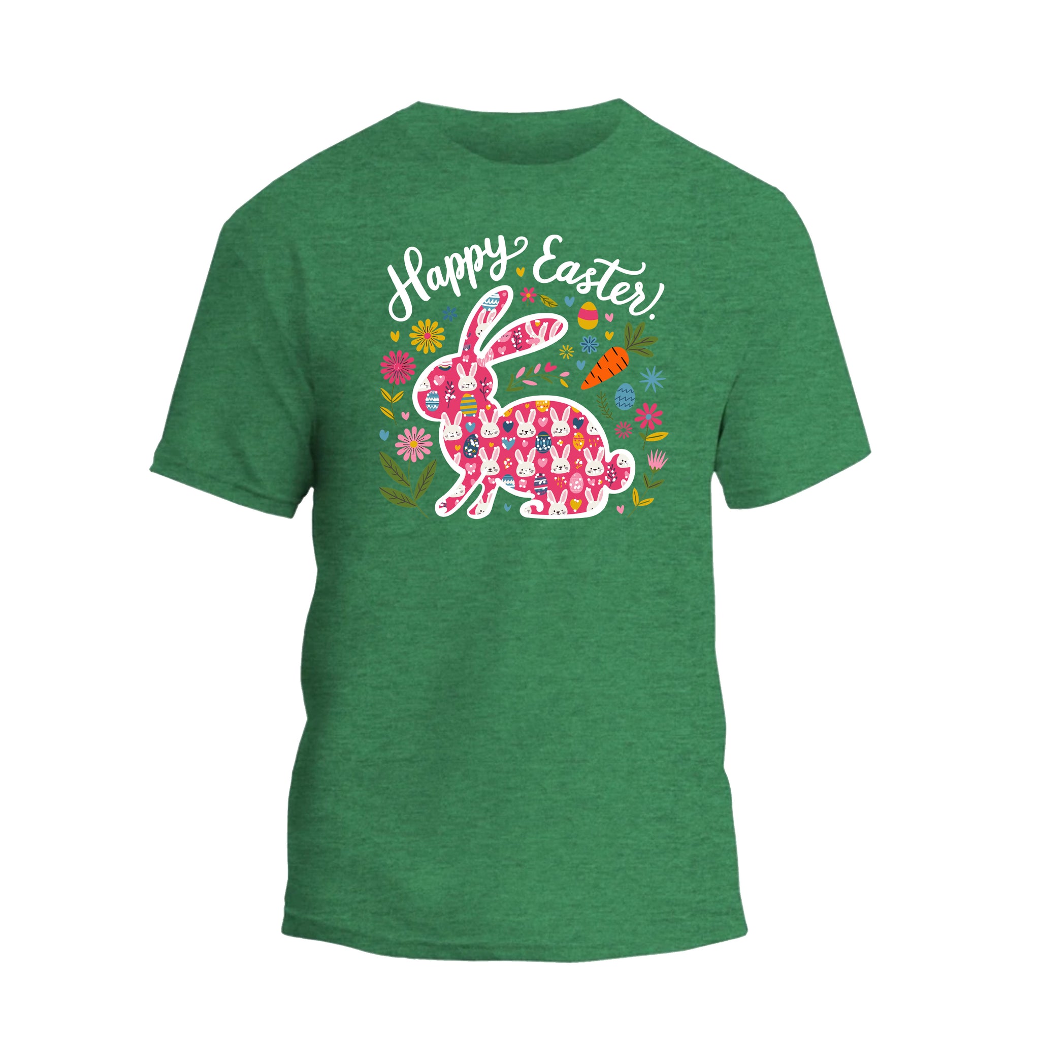 a green t - shirt that says happy easter