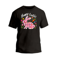 a black t - shirt with the words happy easter on it