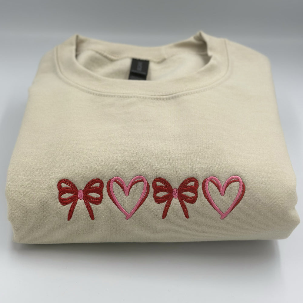 Heart and Bow Embroidery Sweatshirt, Coquette Embroidery Sweatshirt