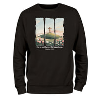 a black sweatshirt with a picture of a cross on it