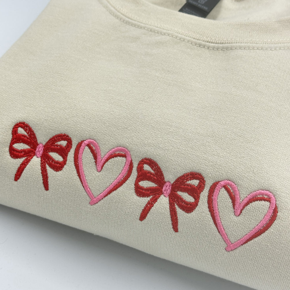Heart and Bow Embroidery Sweatshirt, Coquette Embroidery Sweatshirt