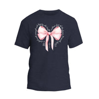 a t - shirt with a pink bow on it