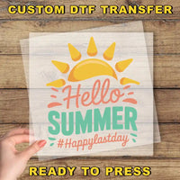 a person holding up a paper with the words hello summer on it