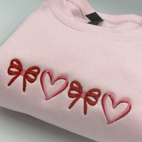 Heart and Bow Embroidery Sweatshirt, Coquette Embroidery Sweatshirt