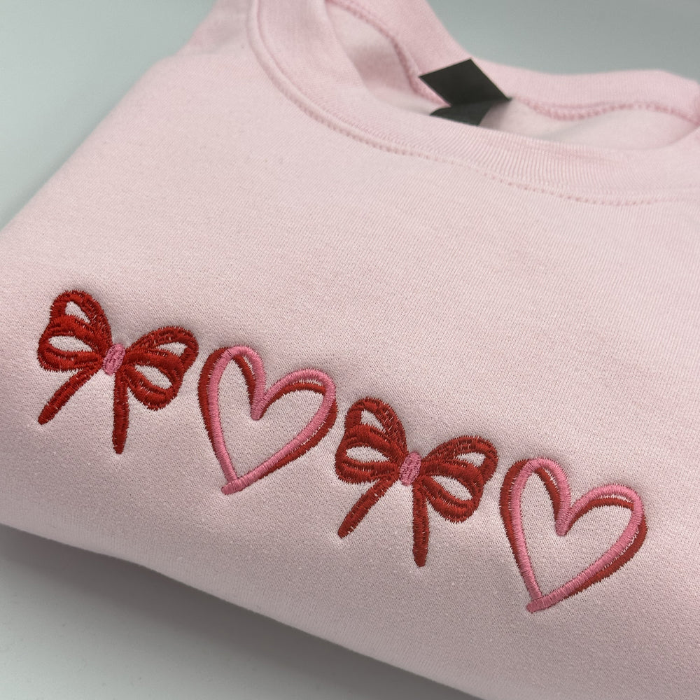Heart and Bow Embroidery Sweatshirt, Coquette Embroidery Sweatshirt