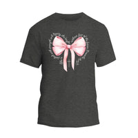 a t - shirt with a pink bow on it