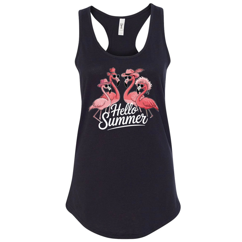 Hello Summer Flamingo Women's Ideal Racerback Tank Top, Summer Women Tank Top