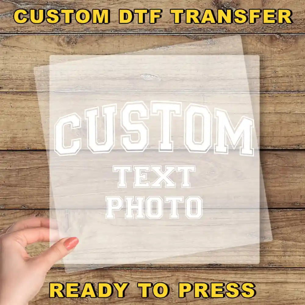 a person holding a piece of paper with the words custom text on it