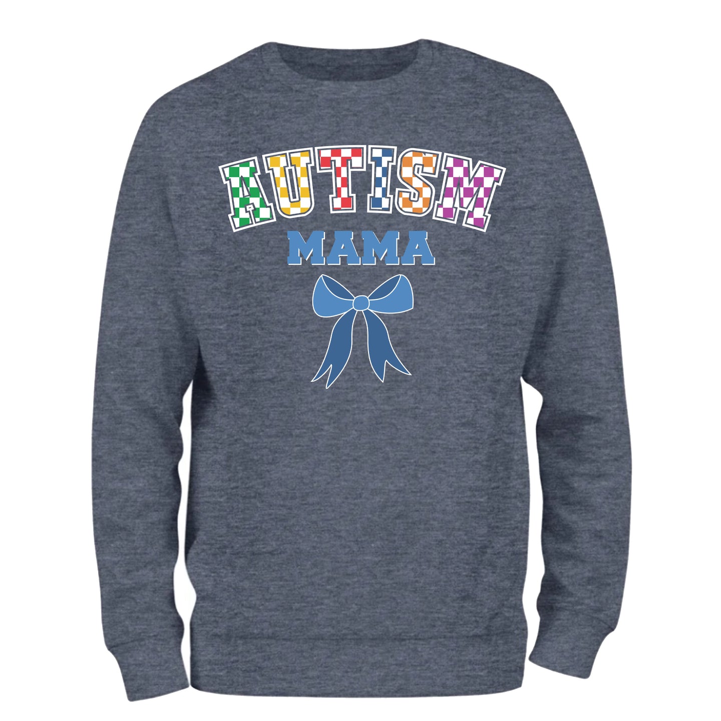 a blue sweatshirt with the words autism and a bow