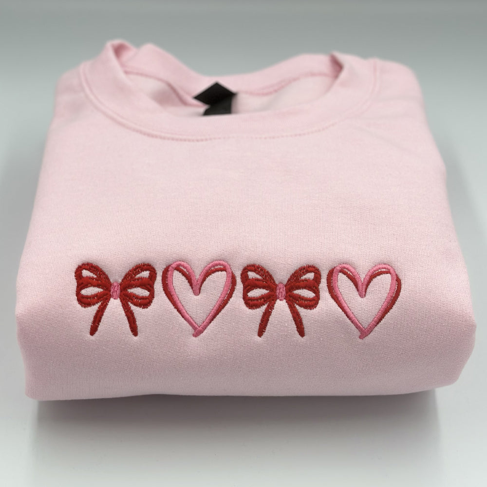 Heart and Bow Embroidery Sweatshirt, Coquette Embroidery Sweatshirt