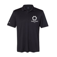 a black polo shirt with a white logo