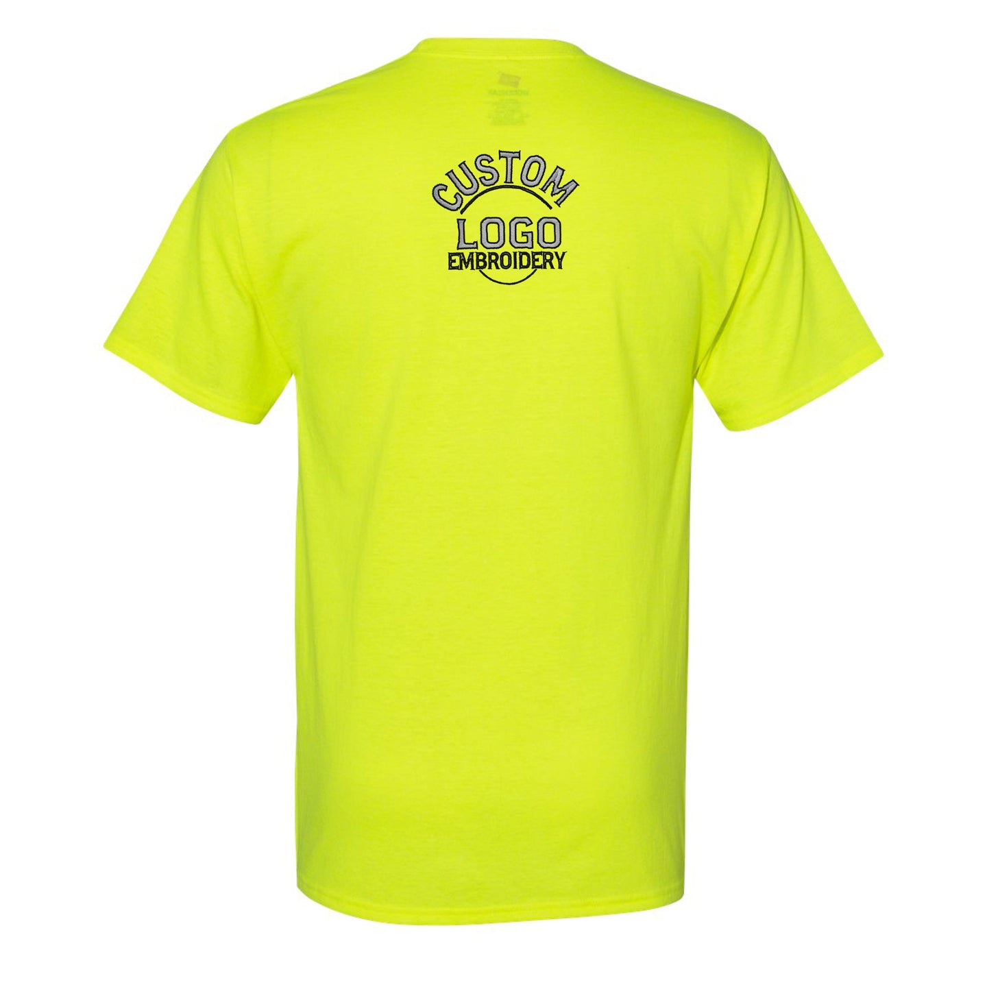 a neon yellow tshirt with a logo on it