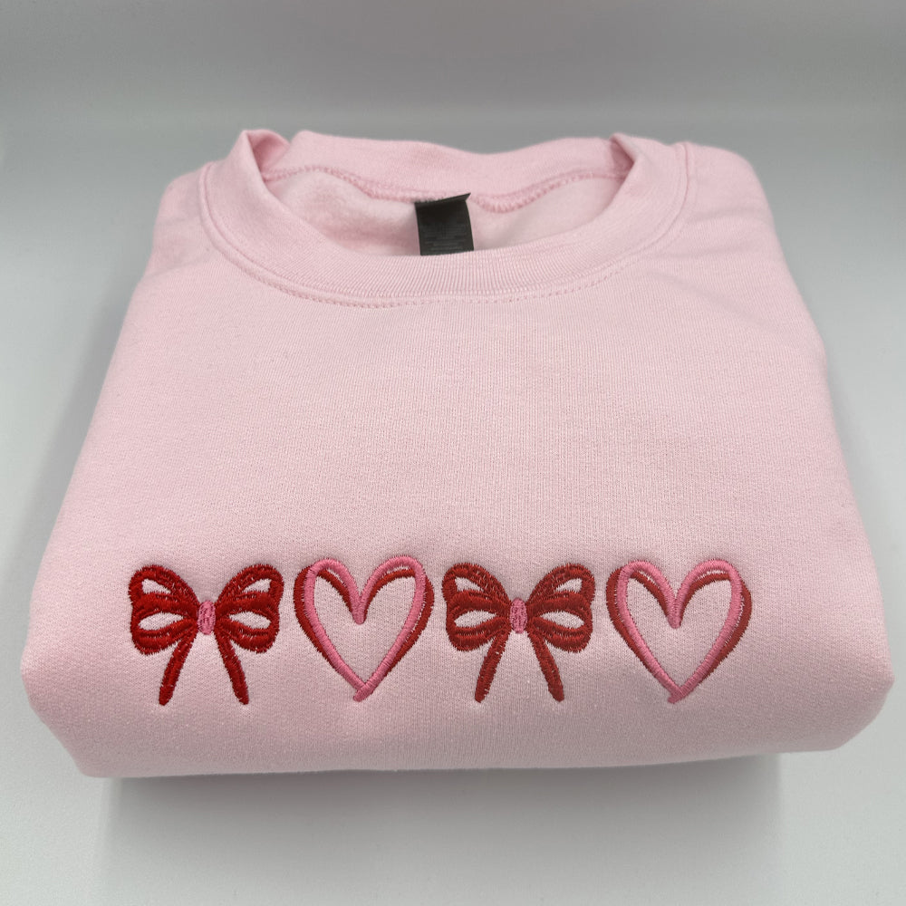 Heart and Bow Embroidery Sweatshirt, Coquette Embroidery Sweatshirt