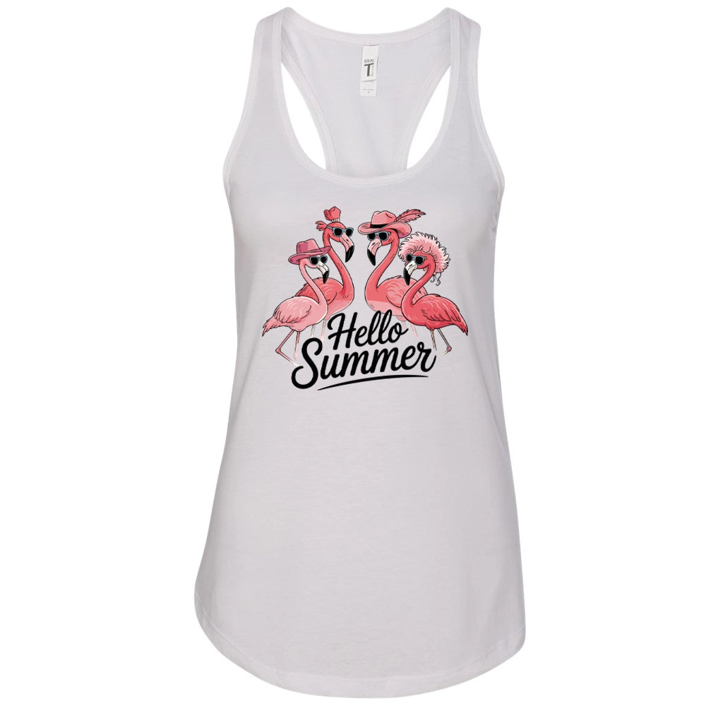 Hello Summer Flamingo Women's Ideal Racerback Tank Top, Summer Women Tank Top