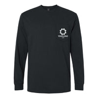 a black long sleeve shirt with a white logo on the chest