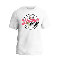 a white t - shirt with a pink and black logo
