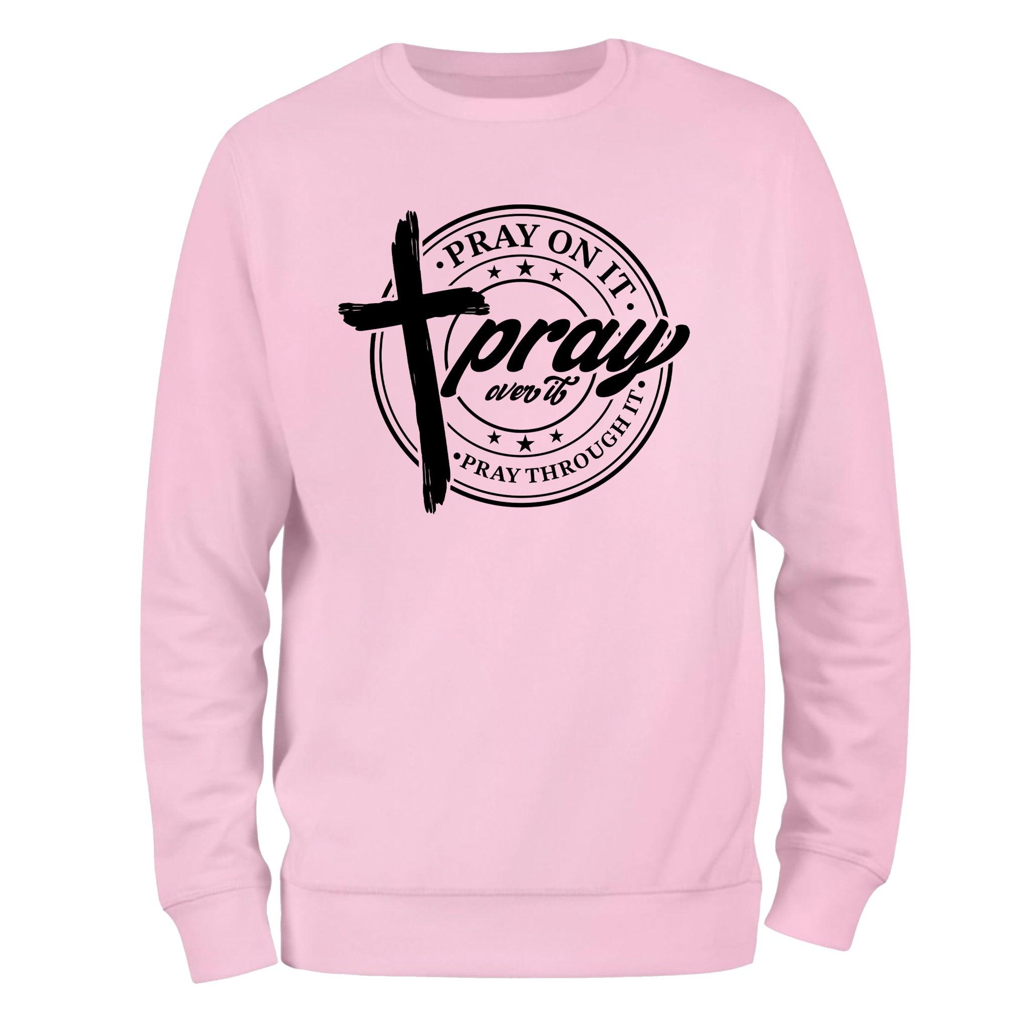 a pink sweatshirt with the words pray on it