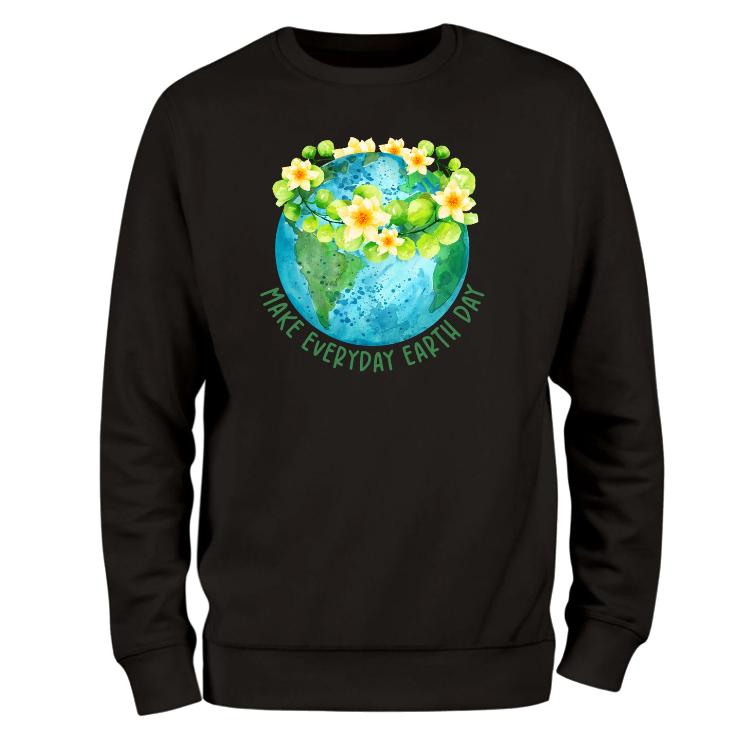 a black sweatshirt with the earth and flowers on it