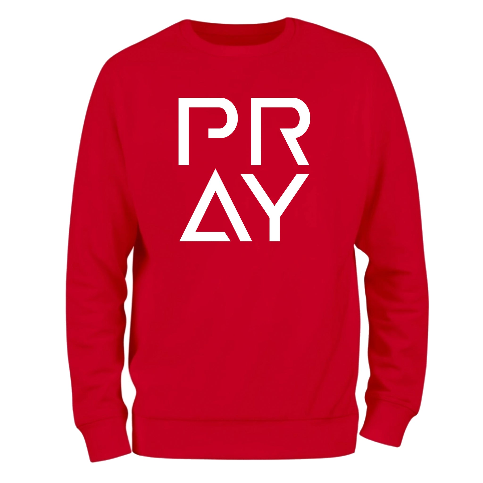 a red sweatshirt with the words pray printed on it