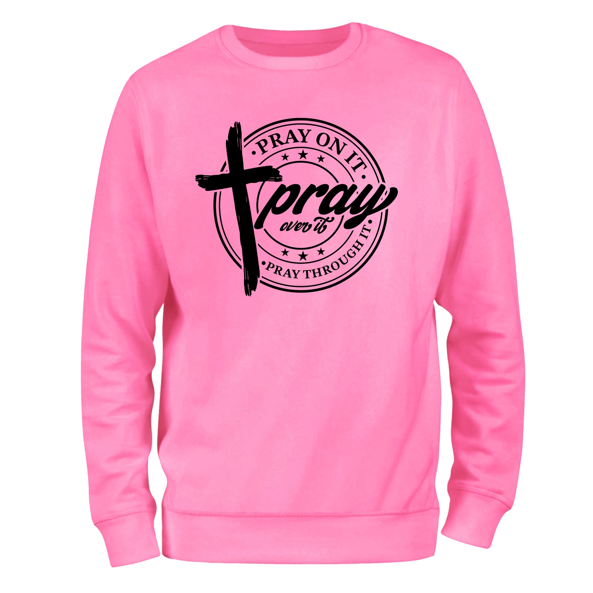 a pink sweatshirt with the words pray on it