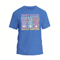 a blue t - shirt with the words happy easter on it