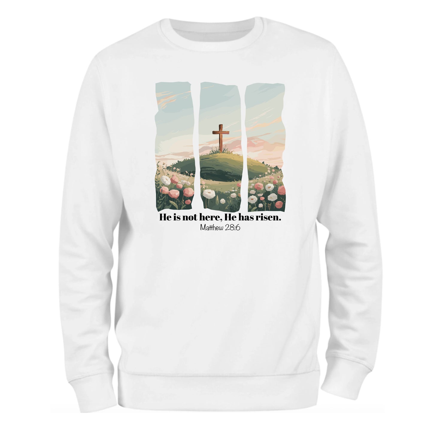 a white sweatshirt with a cross on it