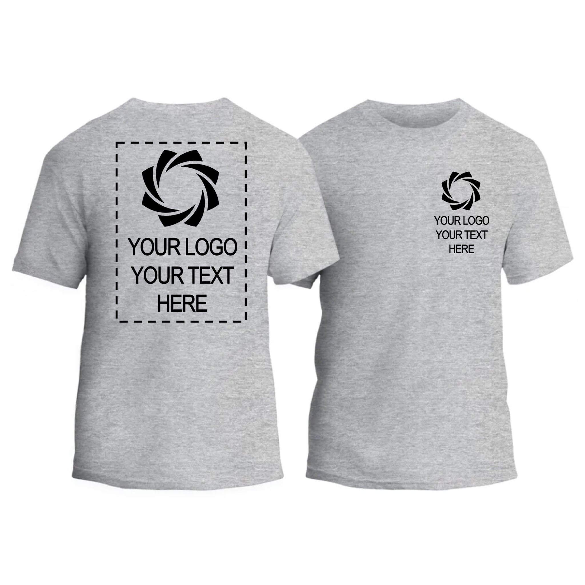 a gray t - shirt with a black and white logo