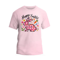 a pink t - shirt that says happy easter