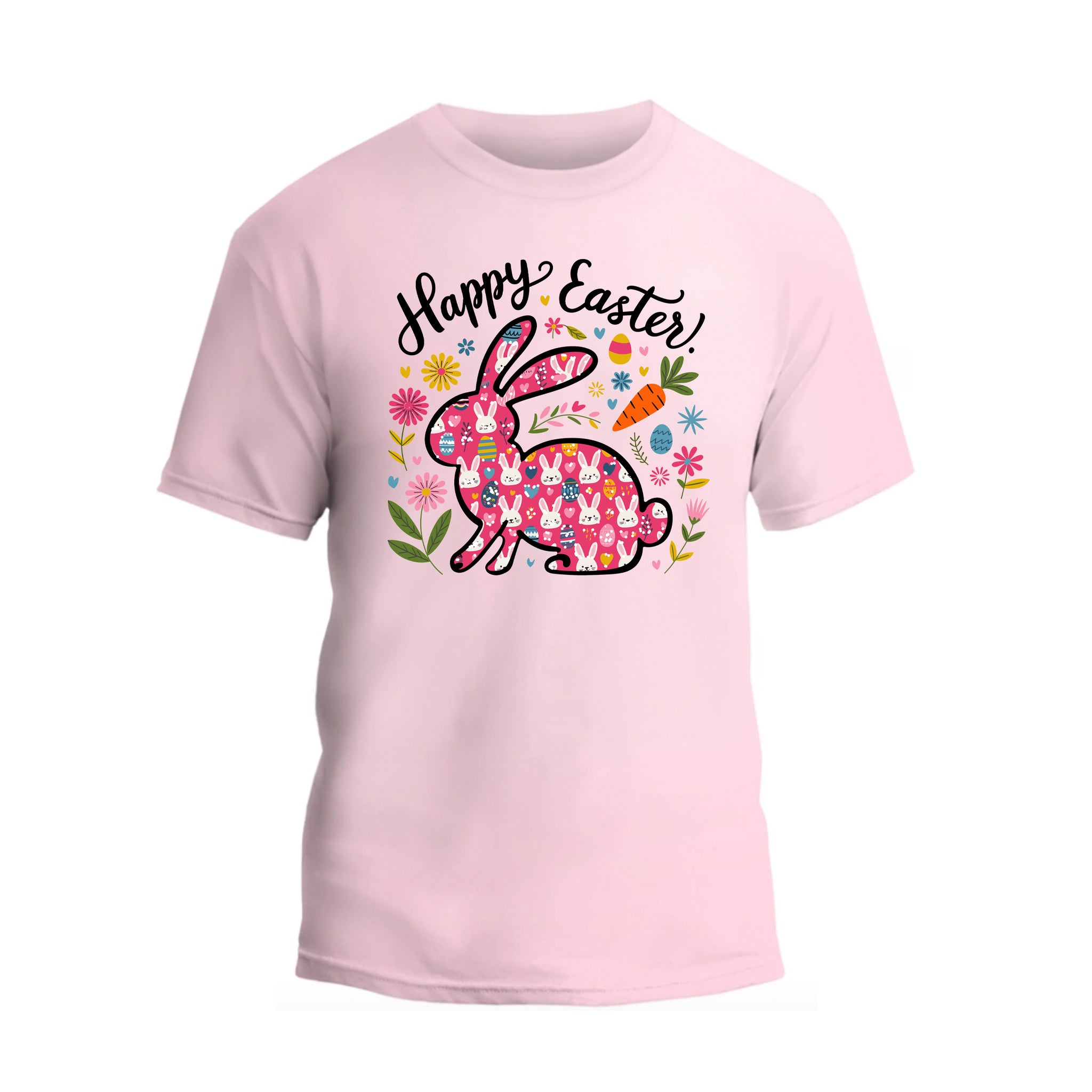 a pink t - shirt that says happy easter