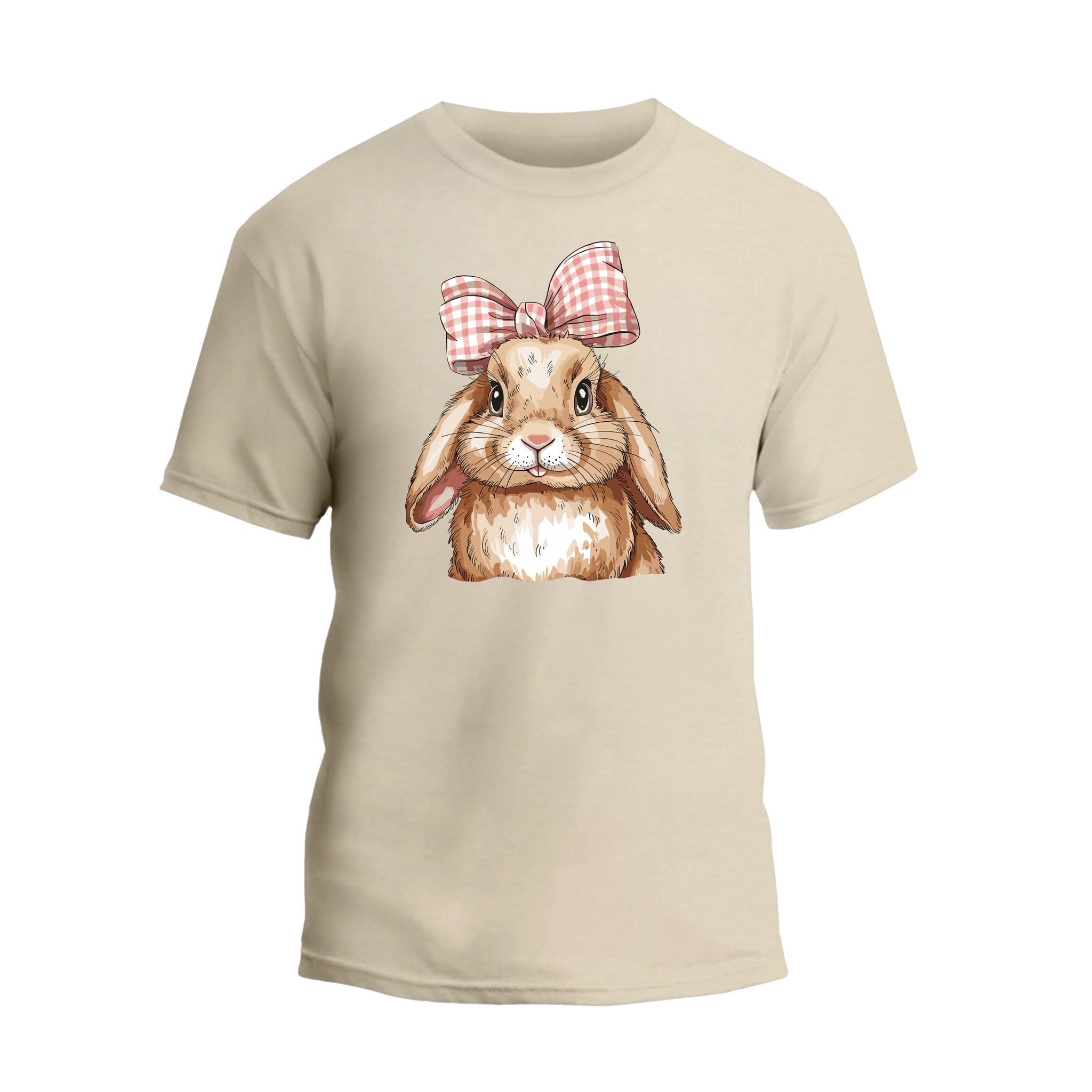 a t - shirt with a picture of a rabbit wearing a bow