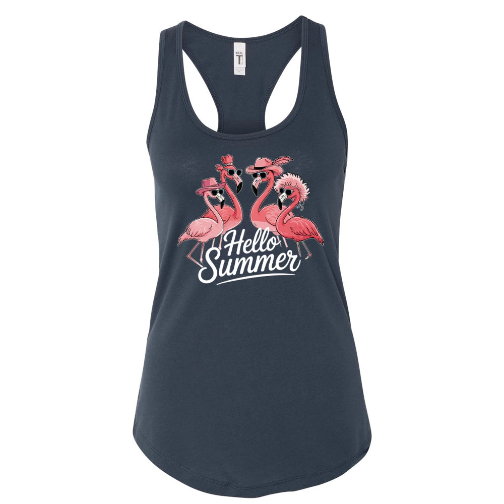 Hello Summer Flamingo Women's Ideal Racerback Tank Top, Summer Women Tank Top