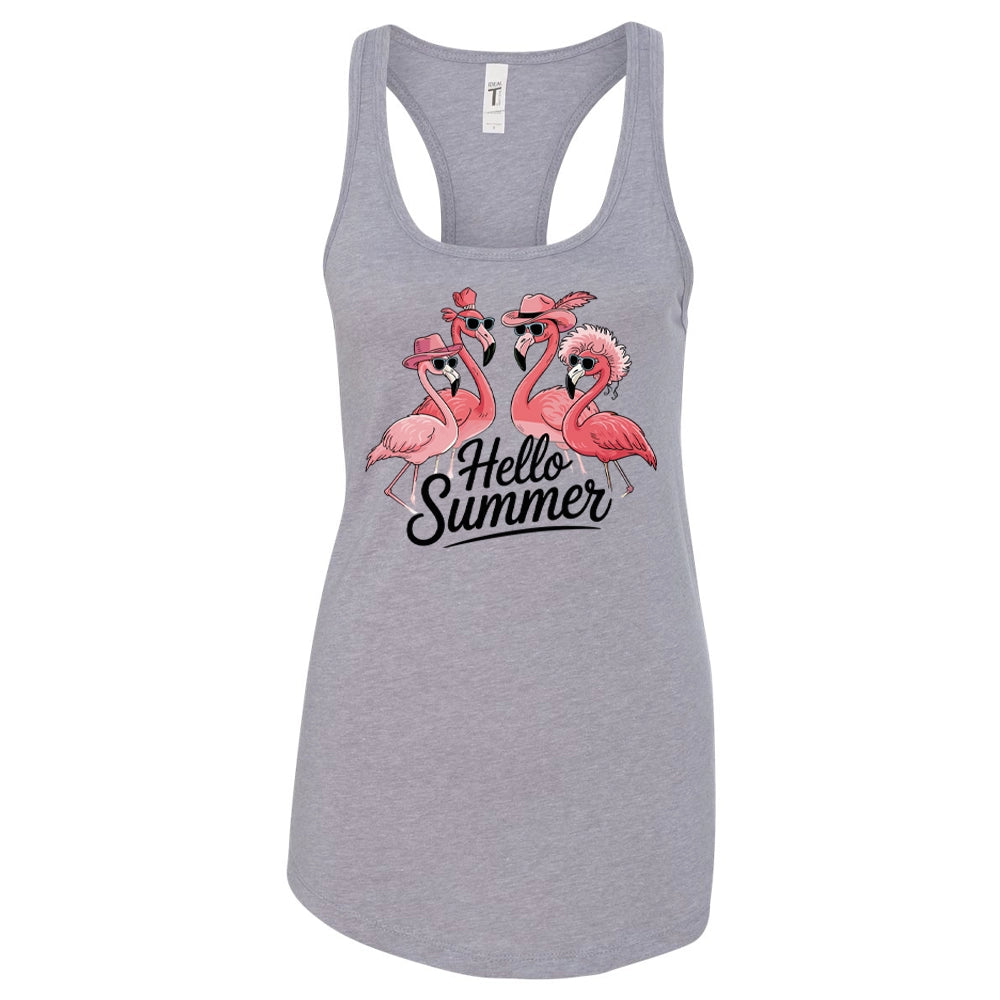 Hello Summer Flamingo Women's Ideal Racerback Tank Top, Summer Women Tank Top
