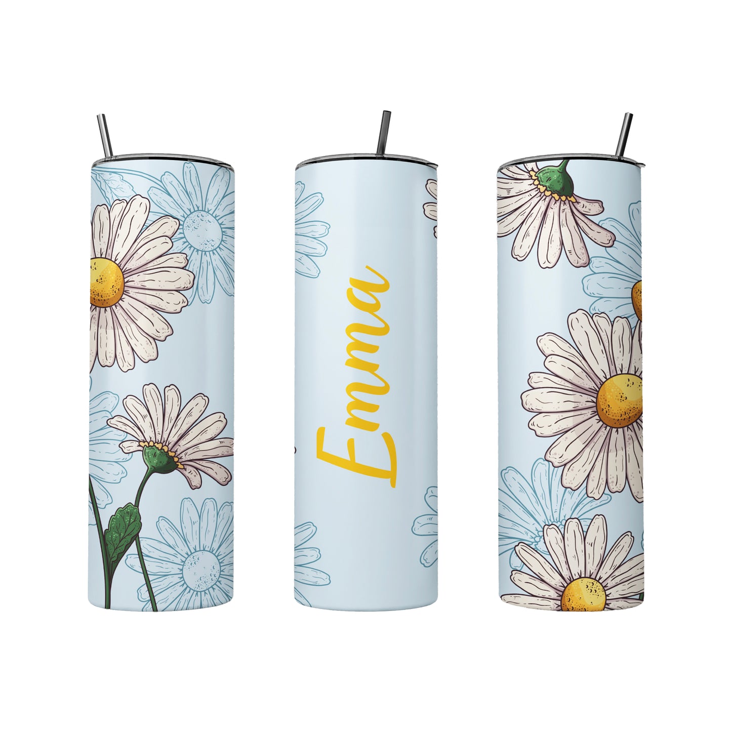 Custom Name Daisy Flower Tumbler, Personalized Tumbler With Name