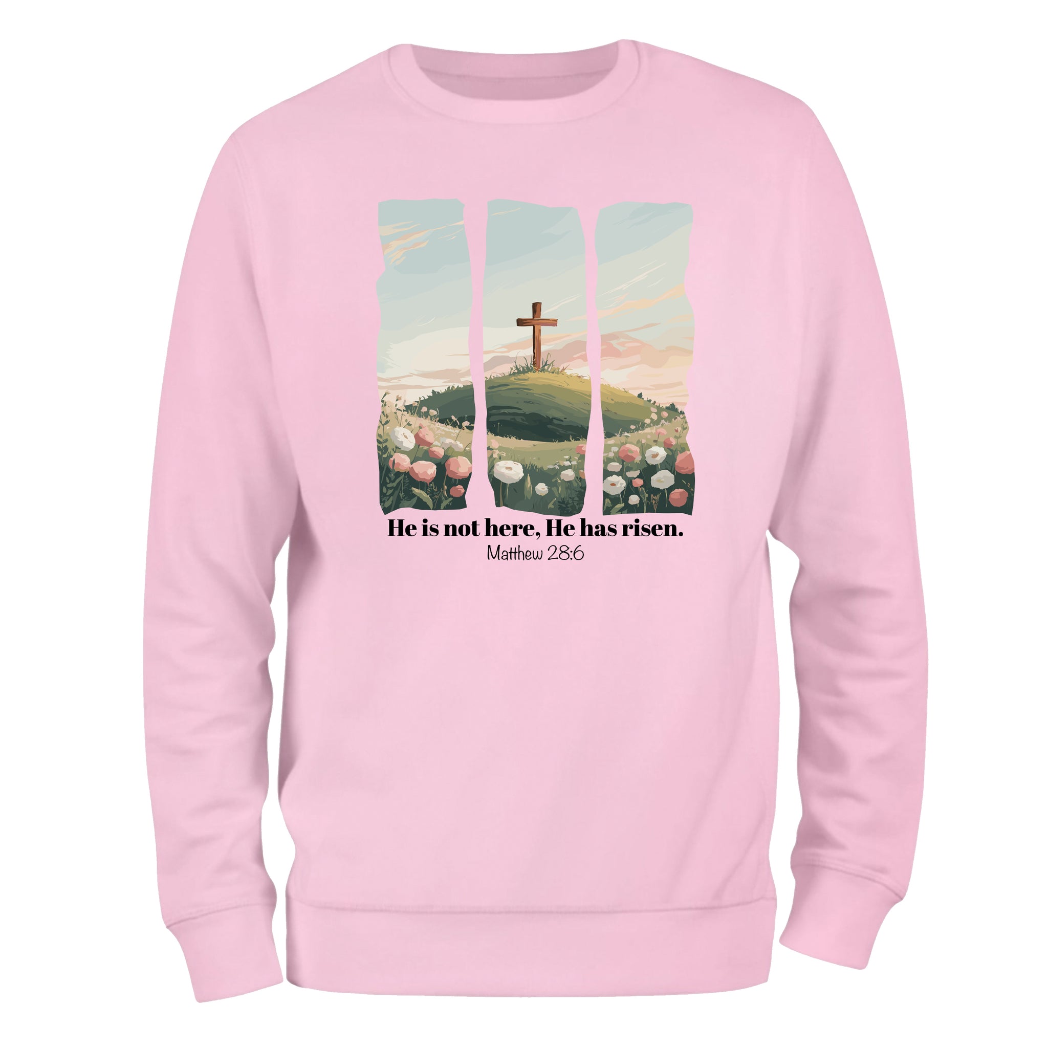 a pink sweatshirt with a cross on top of it