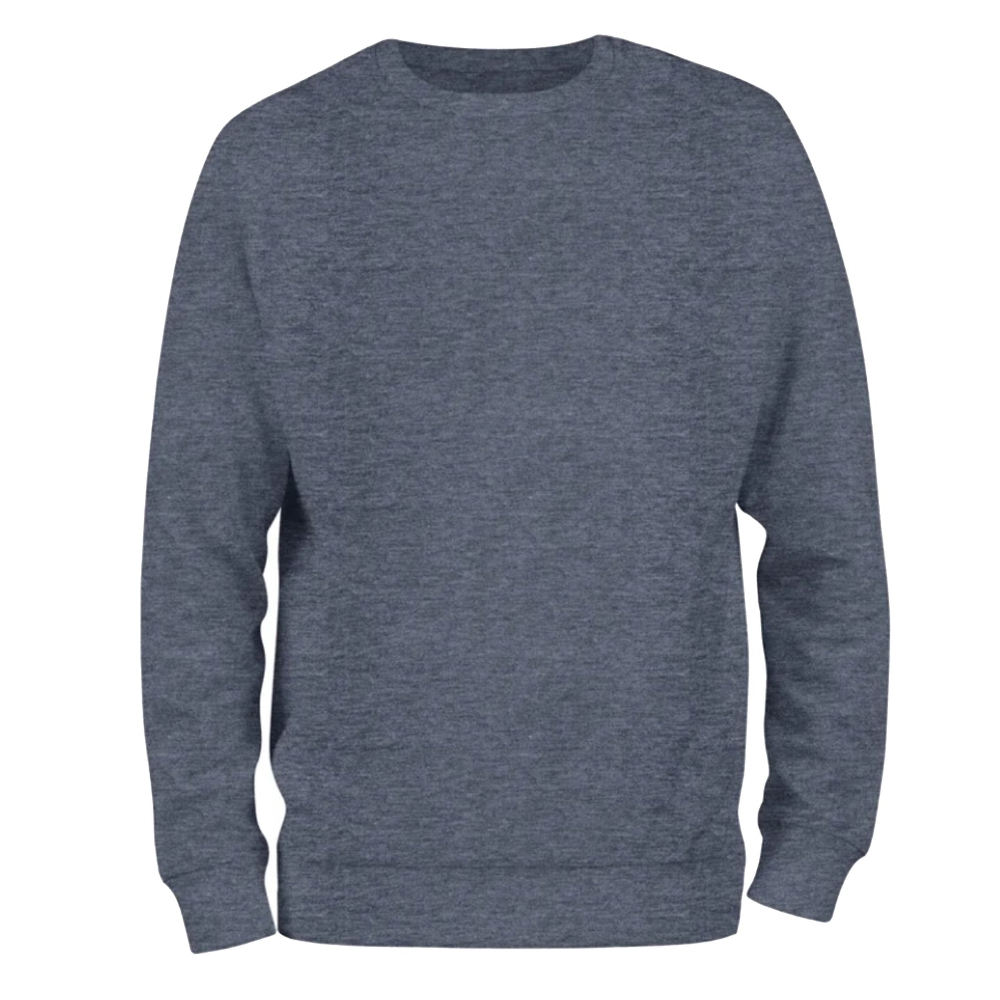a dark blue crew neck sweater on a white background
