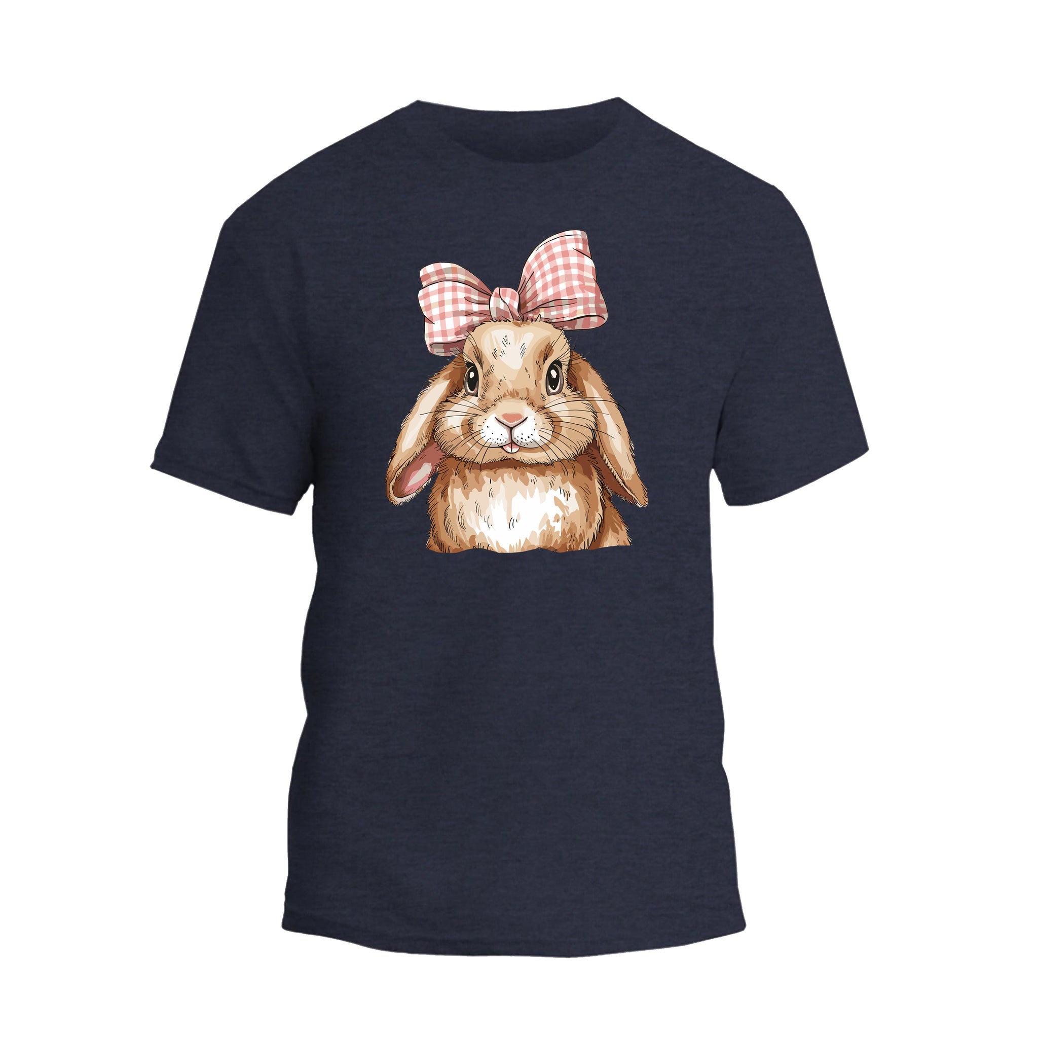 a blue t - shirt with a rabbit wearing a bow