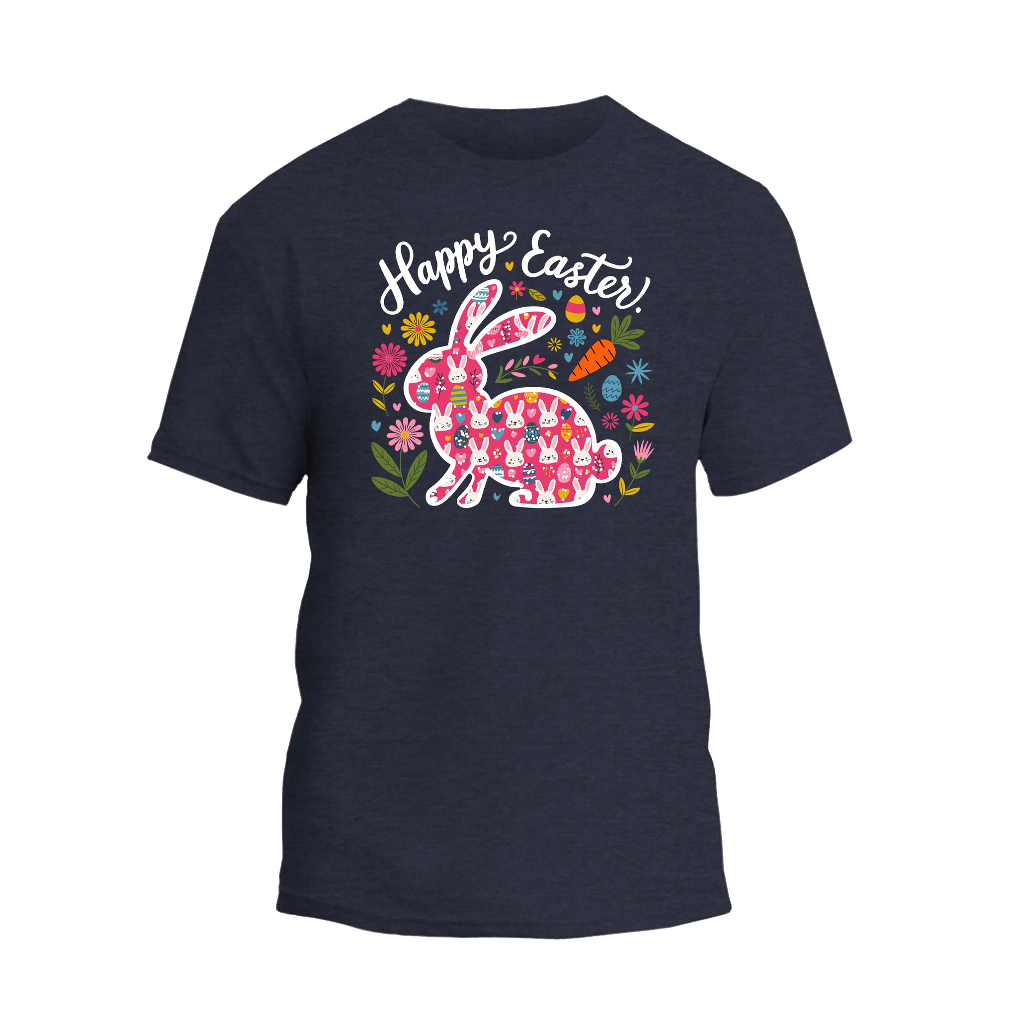 a t - shirt that says happy easter with an image of a bunny