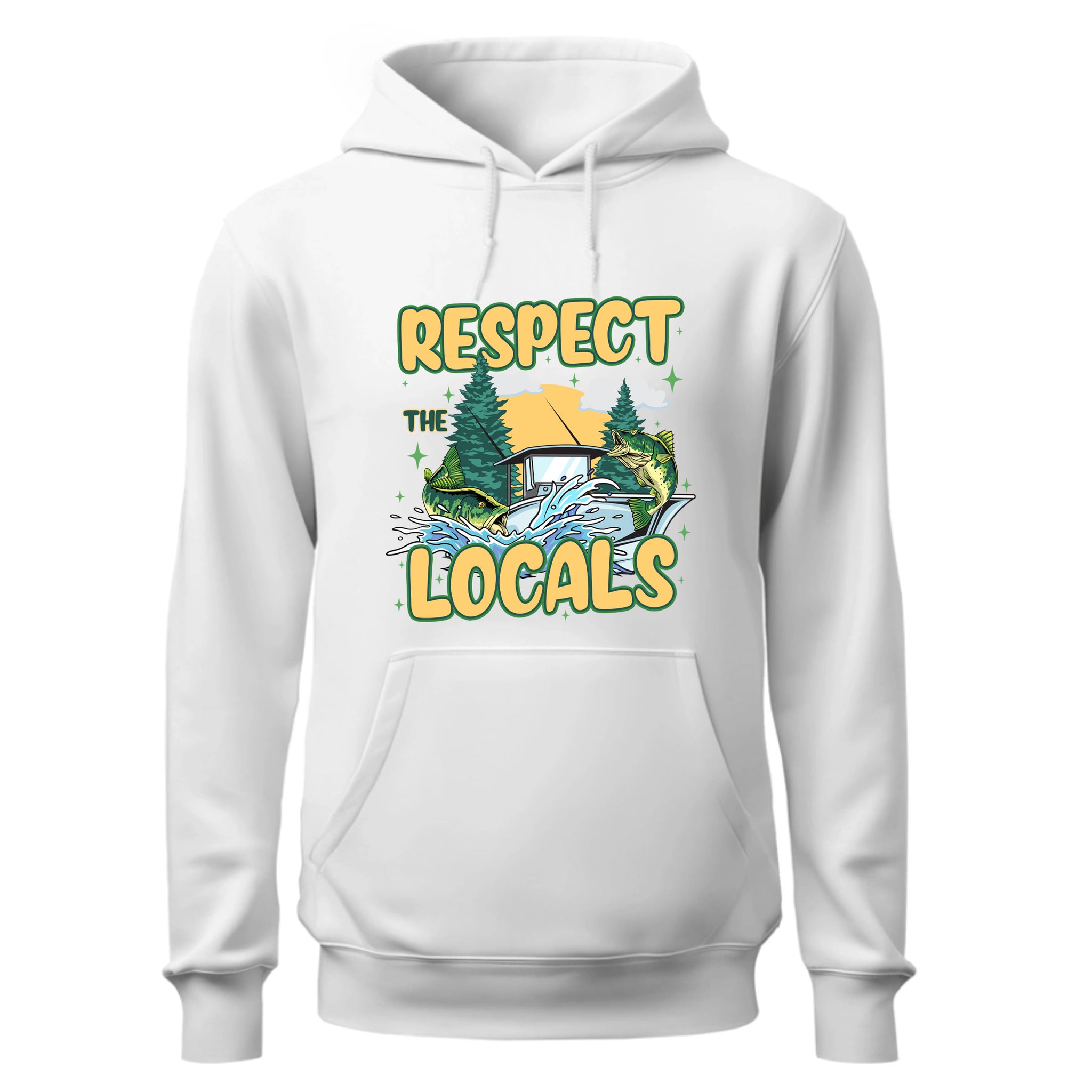 a white hoodie that says respect the locals