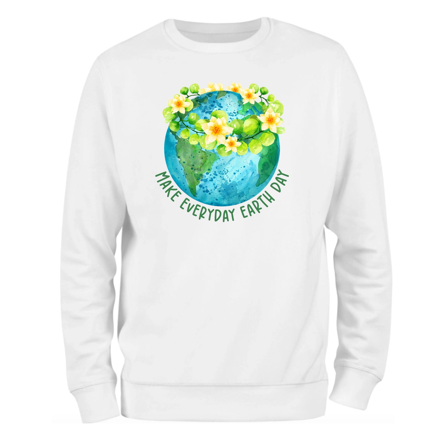 a white sweatshirt with the earth and flowers on it