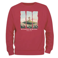 a red sweatshirt with a picture of a cross on it