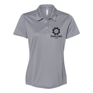 a women's polo shirt with a logo on the chest