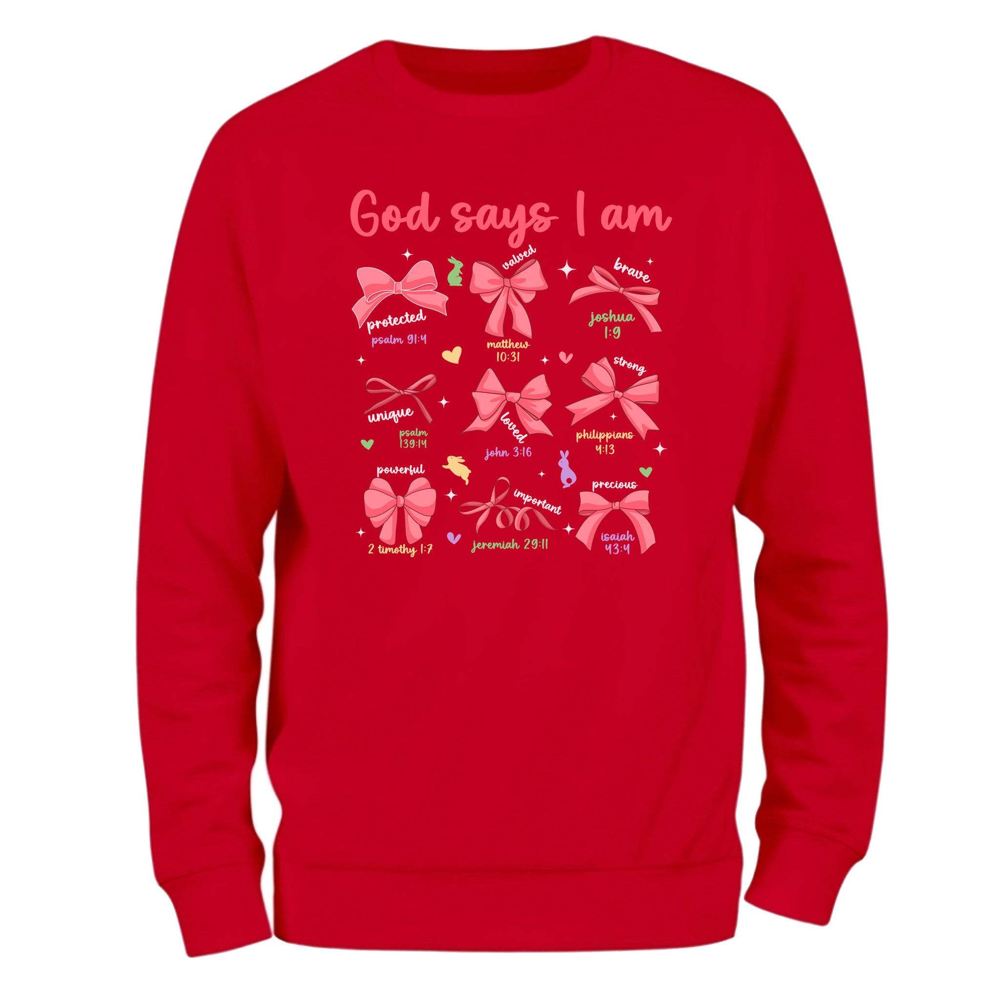 a red sweatshirt with the words god says i am on it