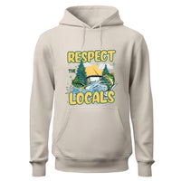 a white hoodie with the words respect the locals on it