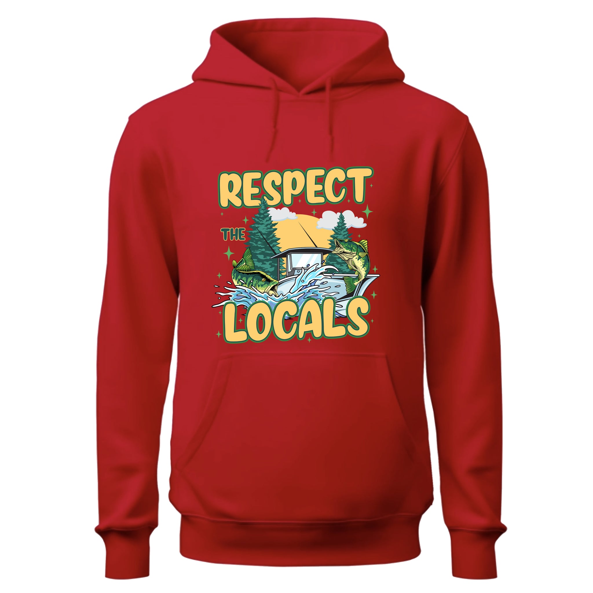 a red hoodie that says respect the locals