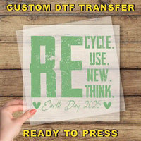 a hand holding a piece of paper with the words recycle use new think