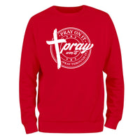 a red sweatshirt with a cross on it