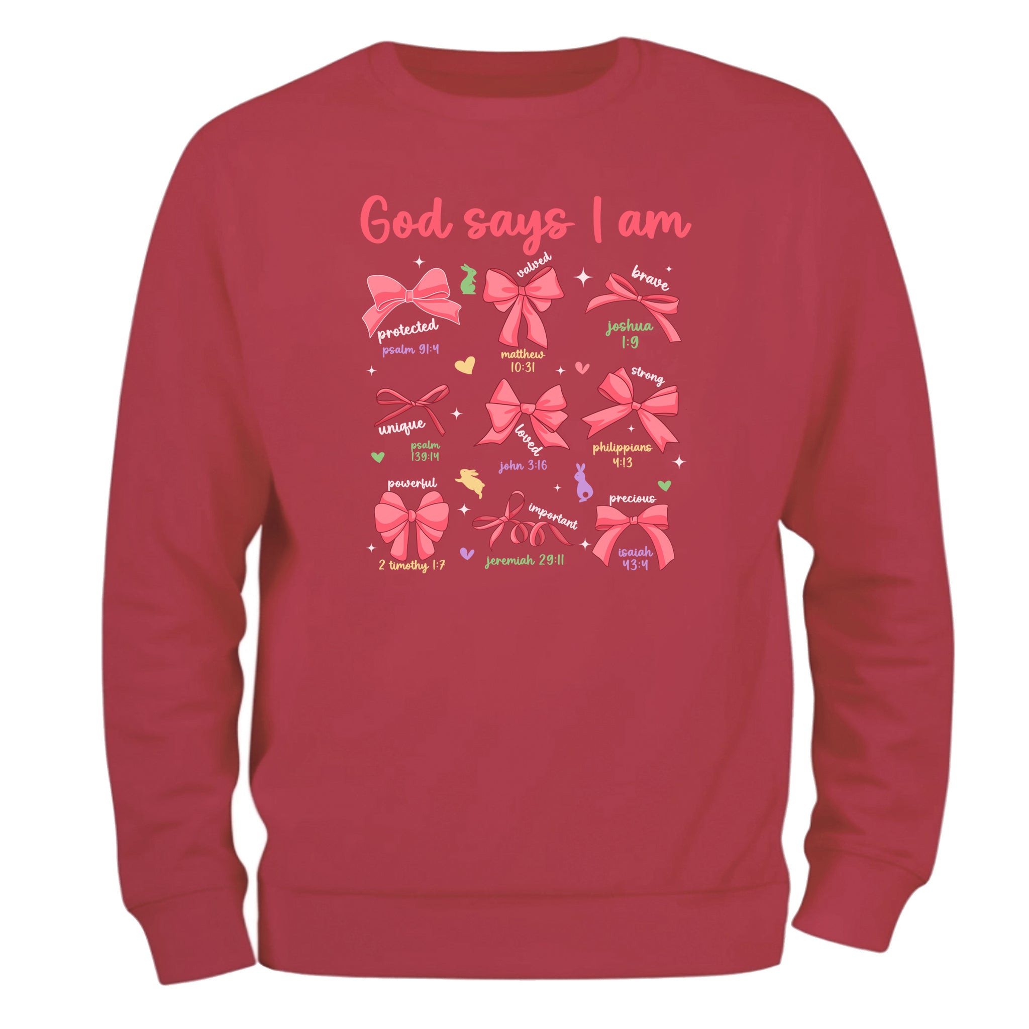 a red sweatshirt that says god says i am